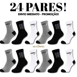 Kit 24 Pares Meias Cano Longo SPORT com Algodão Unissex em Oferta na Shopee