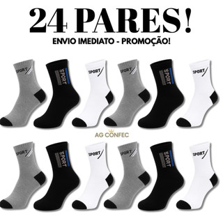Kit 24 Pares Meias Cano Longo SPORT com Algodão Unissex