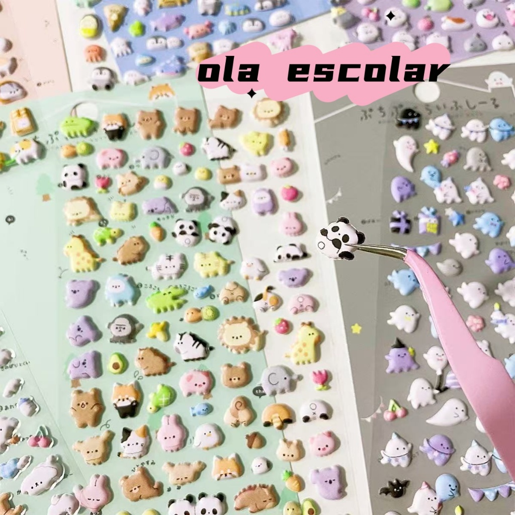 Cartela de adesivos 3D Papelaria Kawai Bichinhos Panda Pinguim Gatinho Hamster Ursinho Cachorrinho em Oferta na Shopee