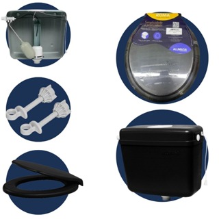 Kit Caixa descarga e Assento Preto Alumasa em Oferta na Shopee