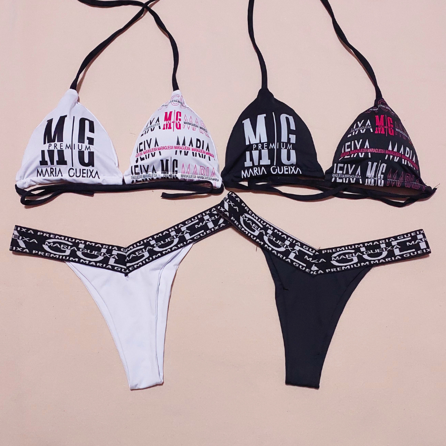 Biquini Feminino adulto fita asa delta maria gueixa sal pimenta verão amarração com bojo moda praia em Oferta na Shopee