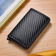 Carteira Pop-up automática ultrafina de fibra de carbono couro Anti-roubo capa protetora porta-cartões RFID carteira de em Oferta na Shopee