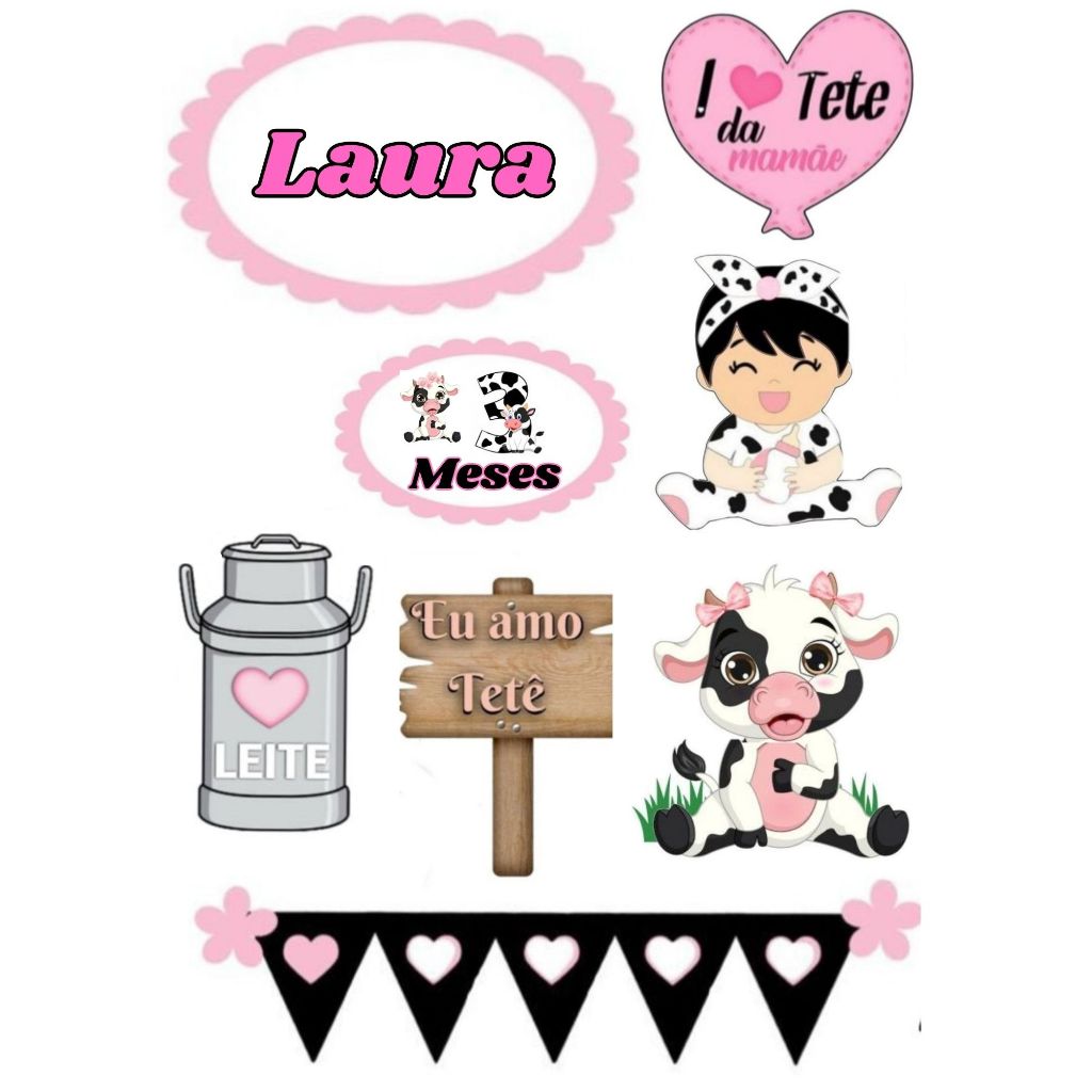 Topper (topo de bolo EU AMO TETÊ MENINA personalizado para festa) em Oferta na Shopee