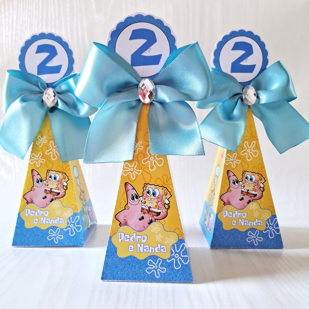 Caixa Pirâmide Personalizada  Bob Esponja | Lembrancinha de Festa | Aniversário