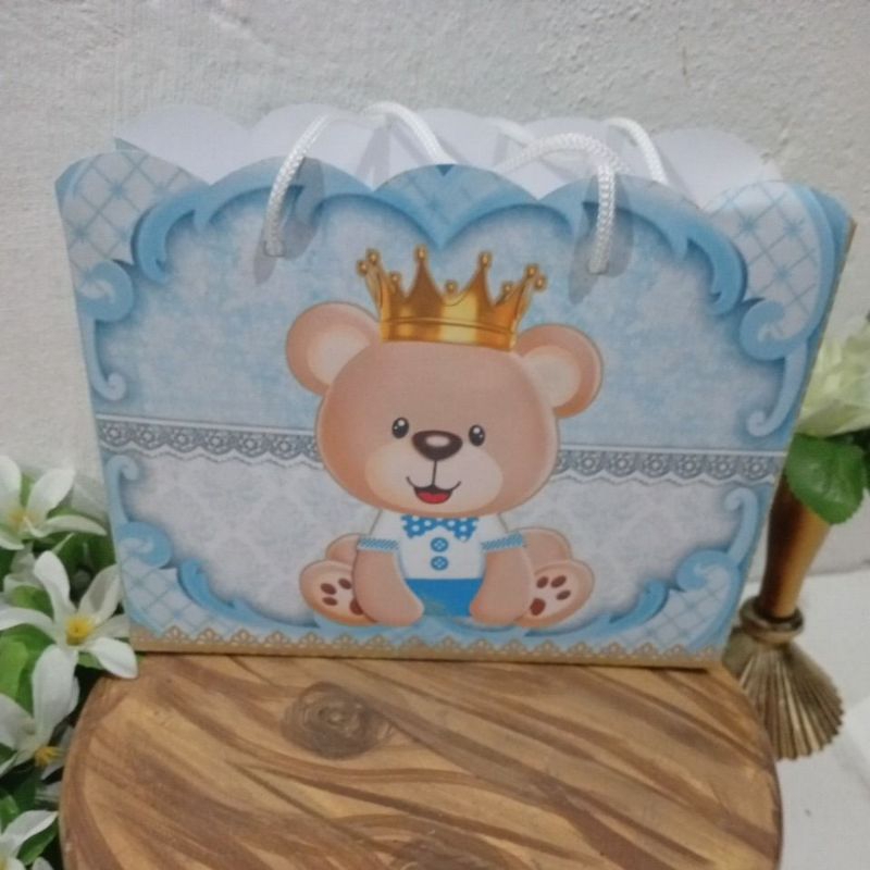 Sacolinha Surpresa Tamanho G URSO REALEZA Personalizada Lembrancinhas Aniversário Lancheira  PEGUE E MONTE