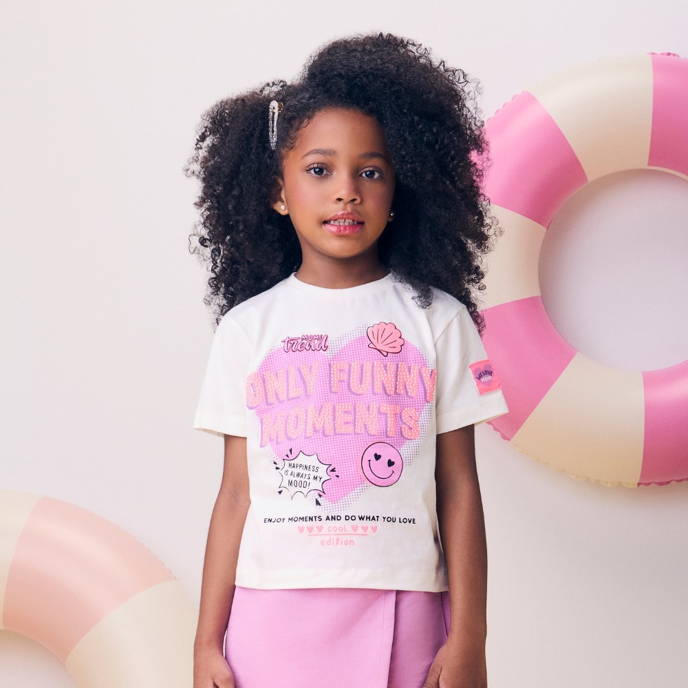 Blusa Menina Momi Blusa Algodão com Aplique de Strass
