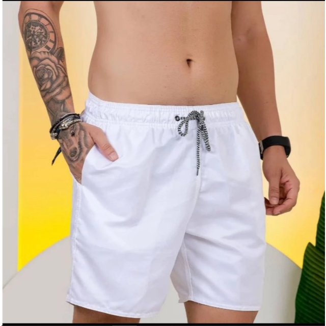 Short Tactel Masculino Secagem Rápida – Academia, Praia e Lazer (Preto, Branco e Vermelho)