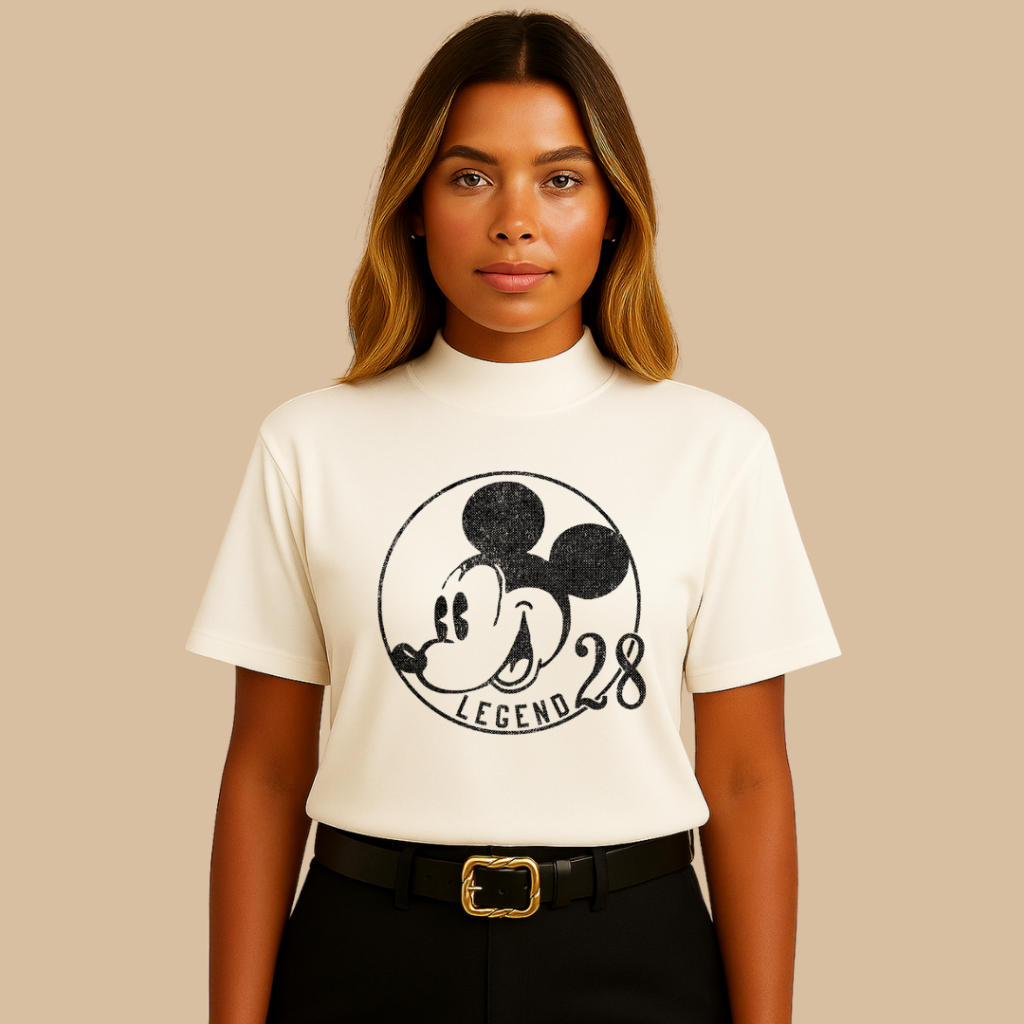 Camiseta Feminina Branca Menegotti Mickey Mouse Personalizada Confortável