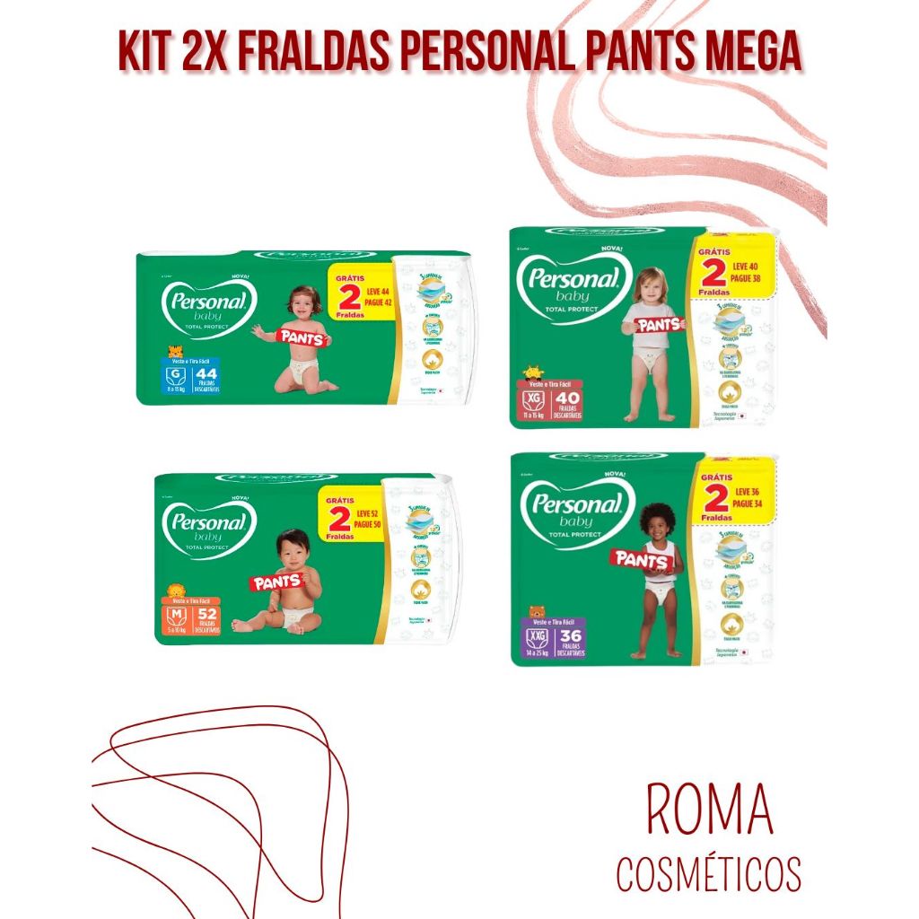 Fralda Personal Pants Mega – Tipo Shorts | M, G, XG, XXG | Unidade ou Kit 2x