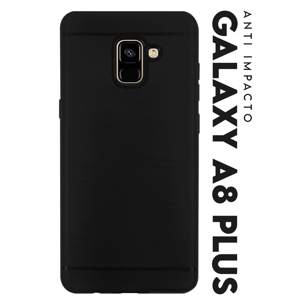 Capa Capinha Case Emborrachada Carbon Preta Samsung Galaxy A8 Plus A730 tela 6.0 pol