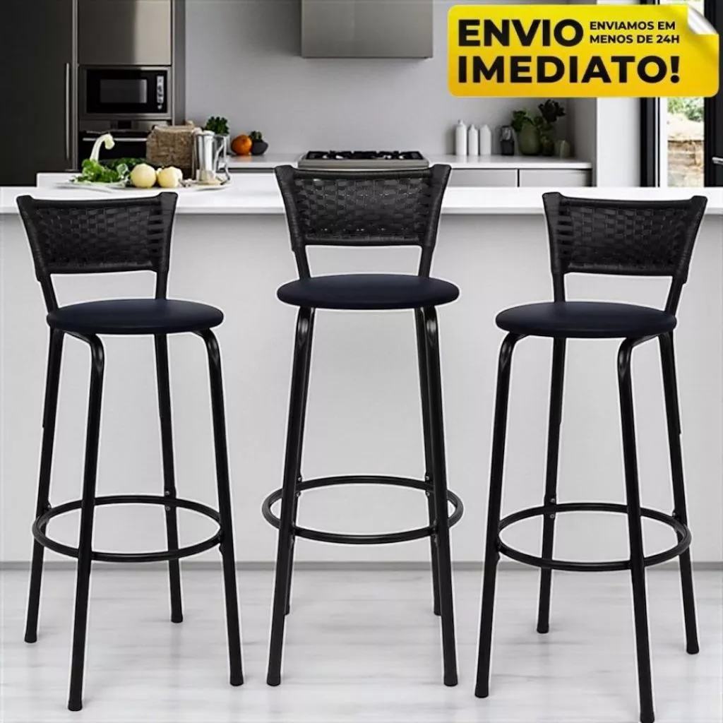 3 Banqueta Alta balcão bancada Cozinha Junco Estilo Balcão Americano Moderno Apartamento e Churrasco — imagem 1
