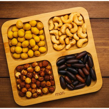 Gamela Quadrada de Bambu com 4 Divisórias – 100% Bambu | Tábua de Servir Petiscos, Queijos, Frios e Frutas 🥖🧀🍇