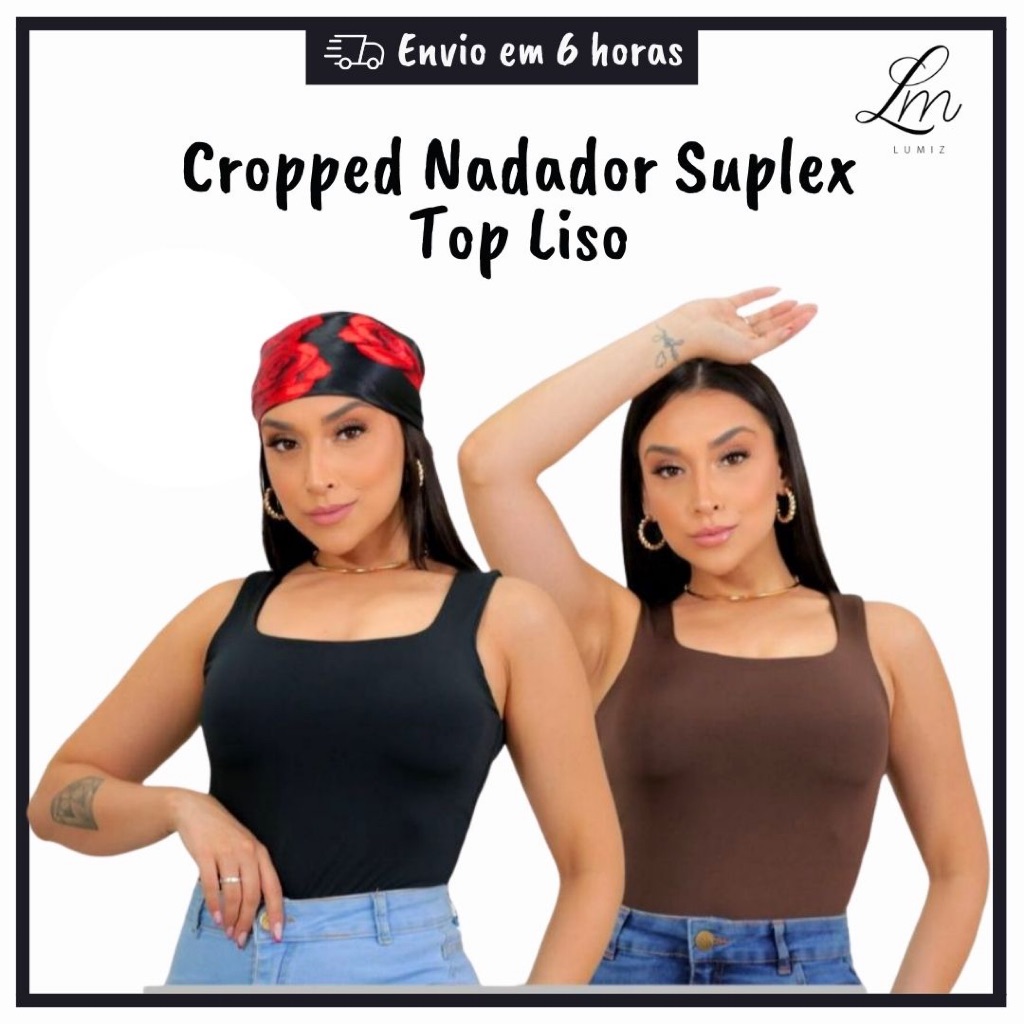 Cropped Feminino Nadador Suplex Top Liso Regata Liso Básico Forro Duplo Blusinha Verão Casual Moda