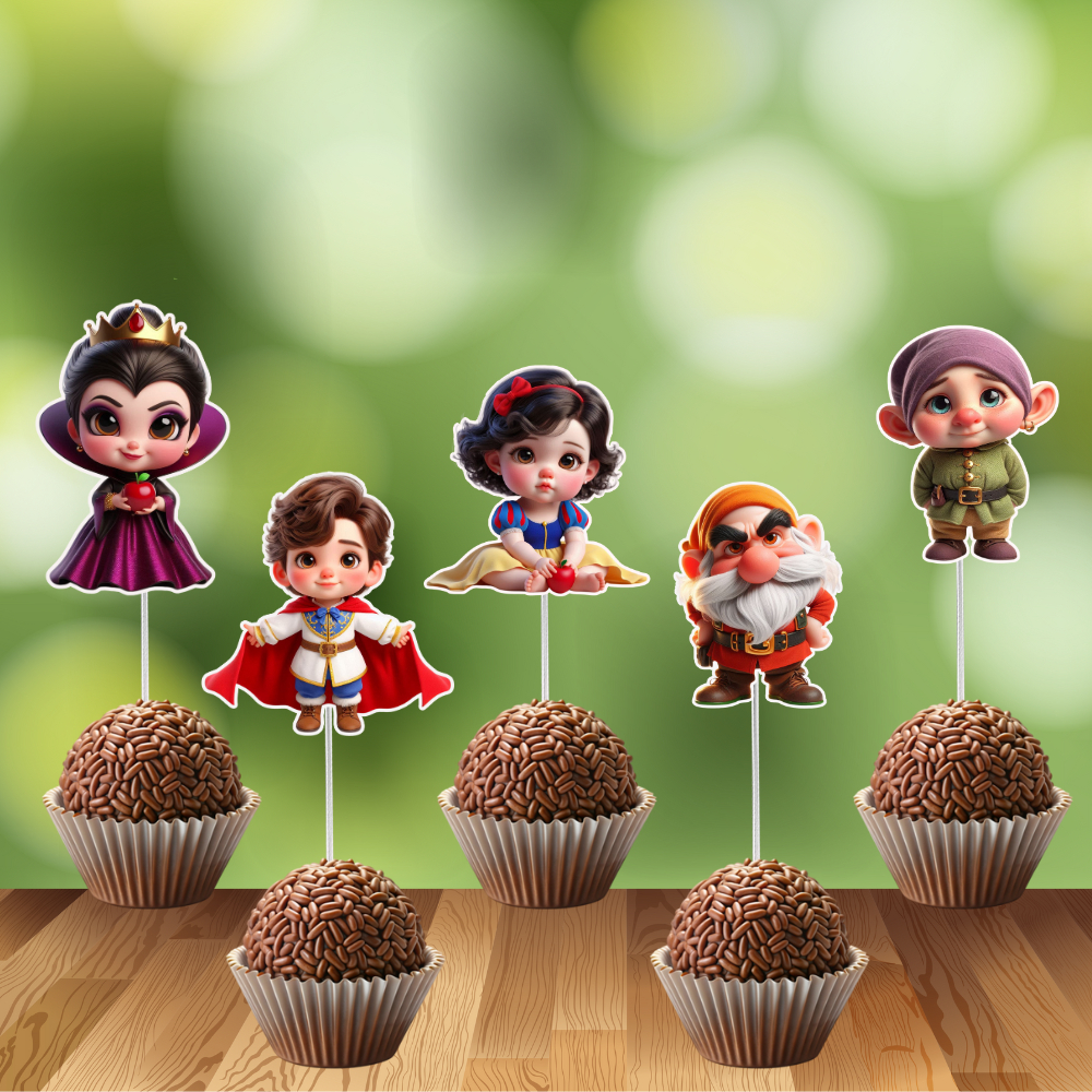 50 ou 100 Topper para Docinho Branca de Neve Cute - Baby | Topo para Doce - Brigadeiro | Personalizado Aniversário