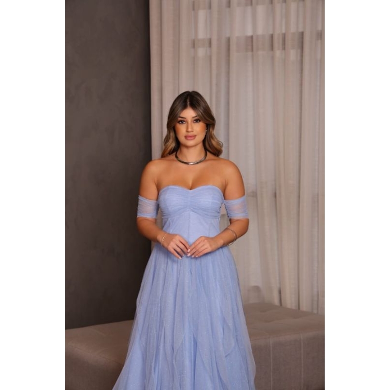 vestido longo saia bem fluido ombro a ombro  carnaval**& em Oferta na Shopee