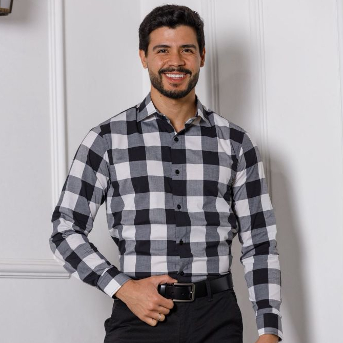 Camisa Xadrez Moda Casual Slim Masculina