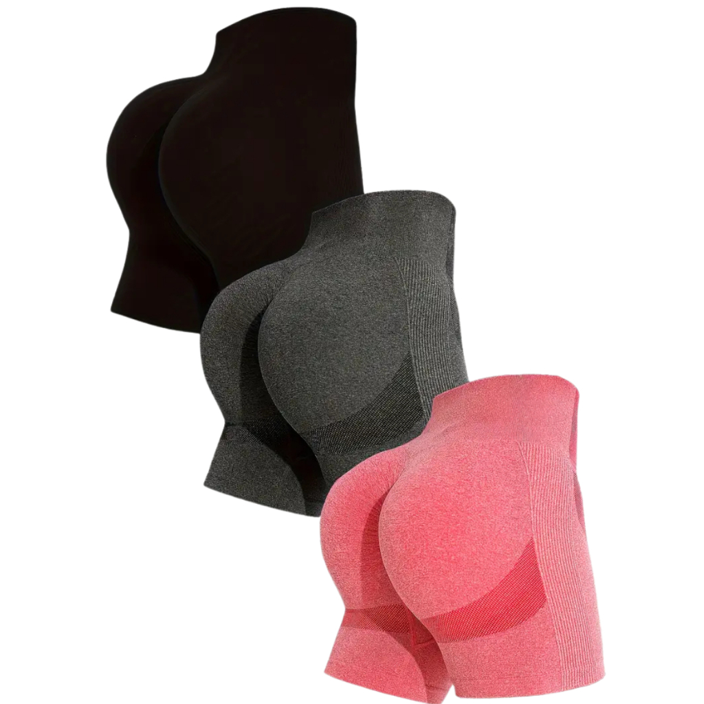 kit Shorts Fitness Feminino Cintura Alta Academia Levanta Bumbum Sem Costura Tamanho Unico
