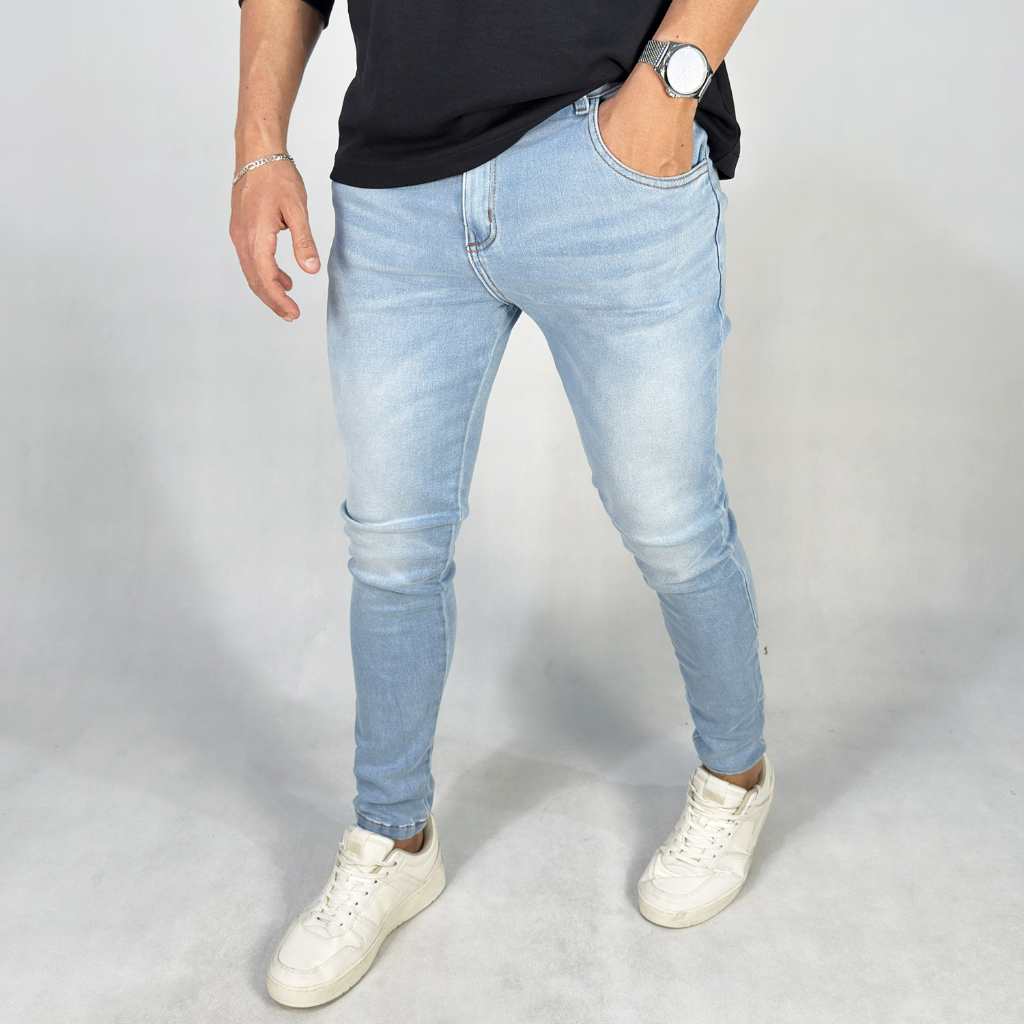 Calça Masculina Jeans Premium Skinny Lycra Azul Claro