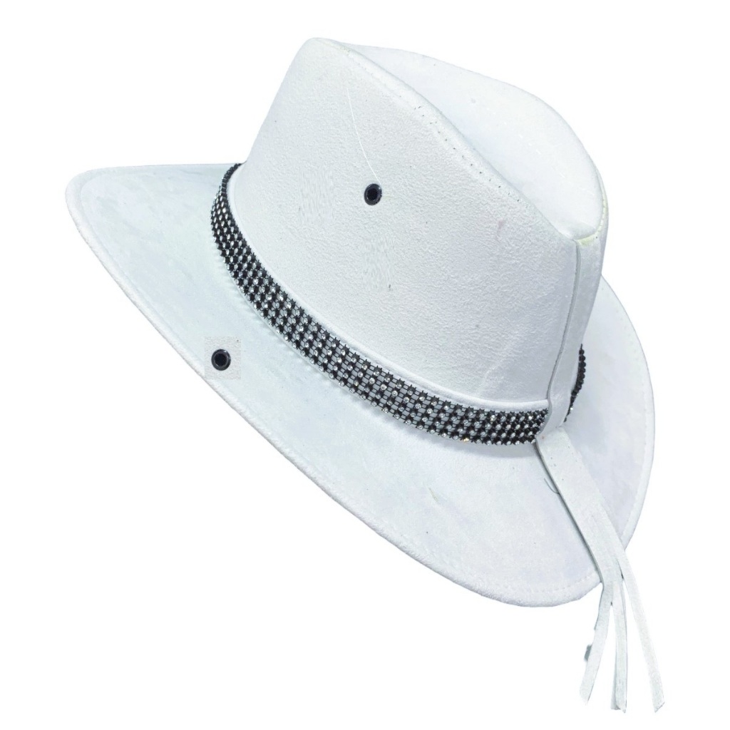 Chapéu cowboy boiadeira branco com faixa brilho black estilo Ana Castela