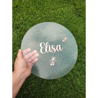 kit base acrílica redonda 30cm lisa sem furos  + nome em acrílico + 3 apliques em Oferta na Shopee