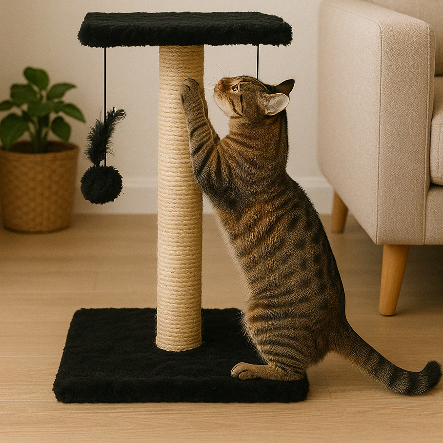 Arranhador Para Gatos Pet Poste Sisal Brinquedo Com Bolinha Pena Duas Bases