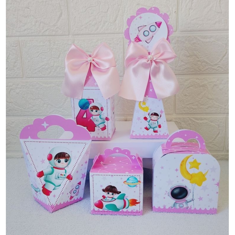 Kit festa astronauta menina rosa Lembrancinha astronauta rosa caixas personalizadas astronauta rosa