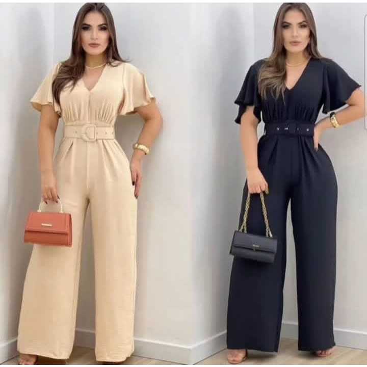 Macacão Feminino Com Manga Duna e Cinto em Oferta na Shopee