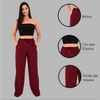Calça Pantalona Feminina em Duna com Elástico na Cintura | Elegante e Confortável 2026 em Oferta na Shopee