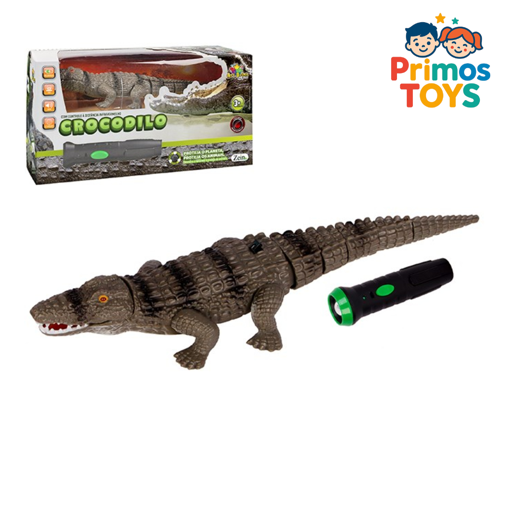 Crocodilo Controle Remoto Infravermelho 2 Funções Brinquedo Realista Luz Som e Movimento - Art Brink