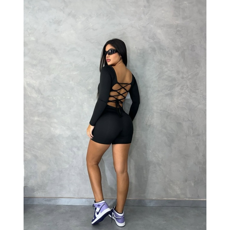 Macaquinho Manga Longa Todo em Elastano Modela o Corpo