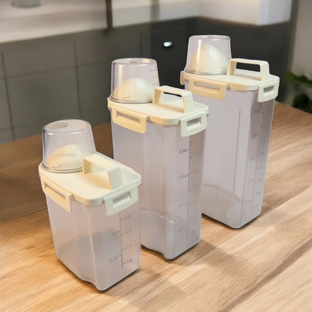 Balde Hermético De Arroz De 3L Com Copo Medidor Recipiente De Cereais De Grande Capacidade