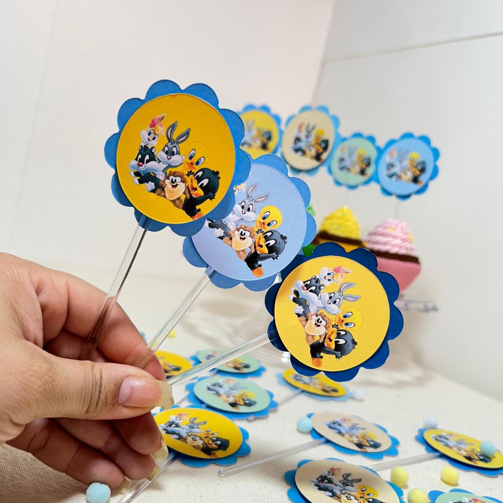 Envio imediato baby looney tunes topper para cupcake aniversario festa infantil chá de bebe topo doces docinho cupcake