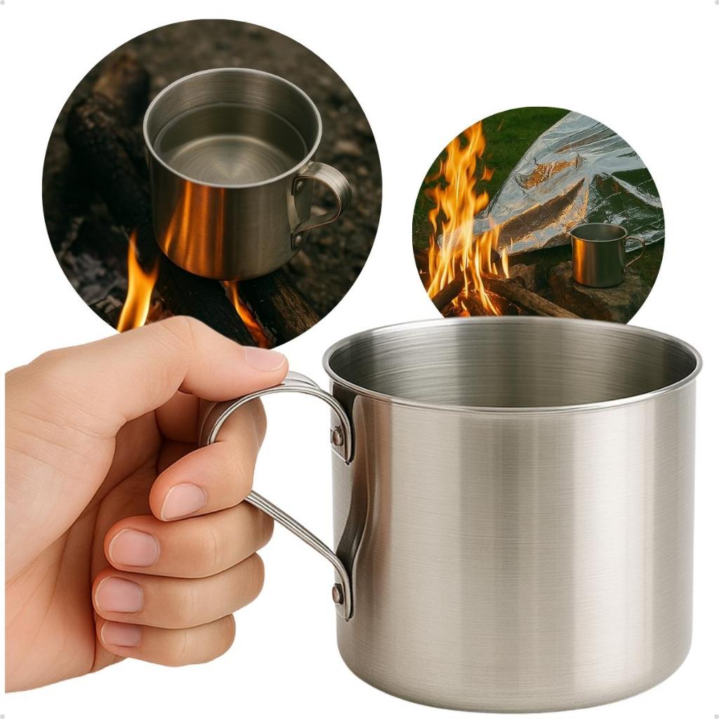 Caneca alumínio 700ml camping copo aluminio com alça