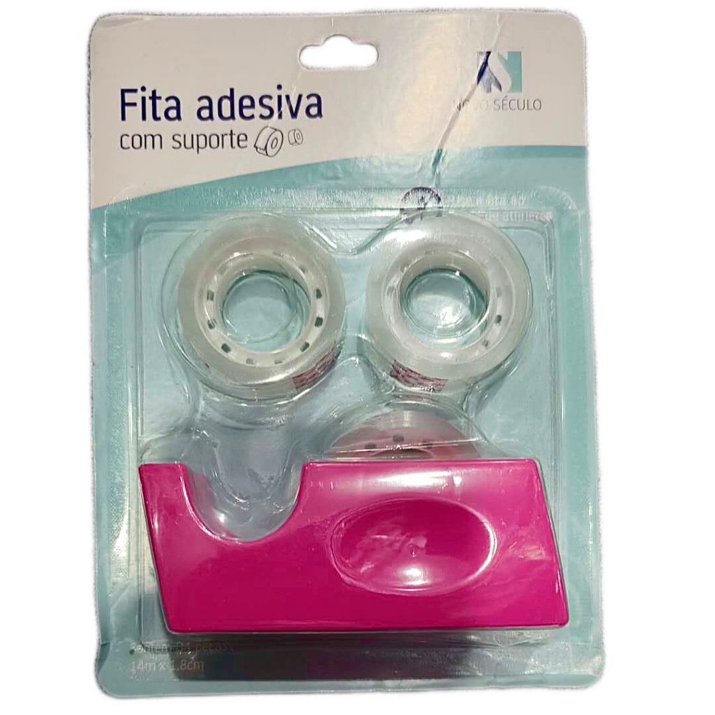 Kit De Fita Adesivo Com Suporte +3 Fitas Para Escolar Escritório Rosa/Azul em Oferta na Shopee