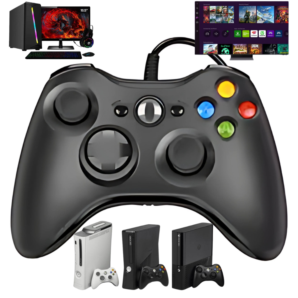 Controle De Xbox 360 Com Fio Usb Para Video Game e PC/ Fat E Pc Joystick Jogo