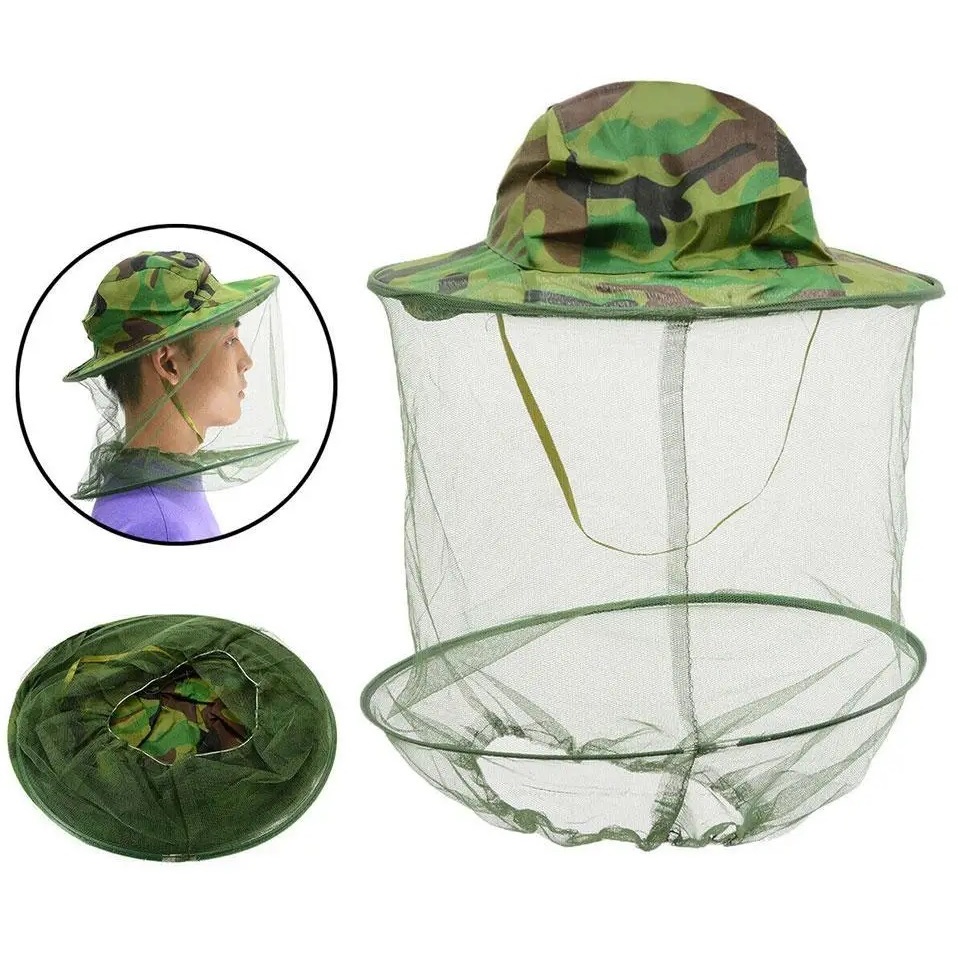 Chapéu Camuflado com Tela Mosquiteiro Proteção mosquito Insetos Pesca Pescaria Camping Trilhas fazenda Aventura