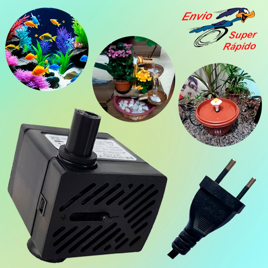 Mini bomba bombinha submersa p/ aquários chafariz cascata fonte bebedor bededouro cães e gatos Pets Bivolt 110 e 220v