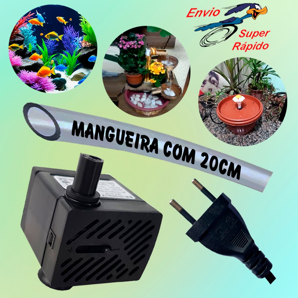 Mini bomba bombinha submersa com 20cm de mangueira motor de água aquário chafariz fonte cascata  bebedouro gatos bivolt