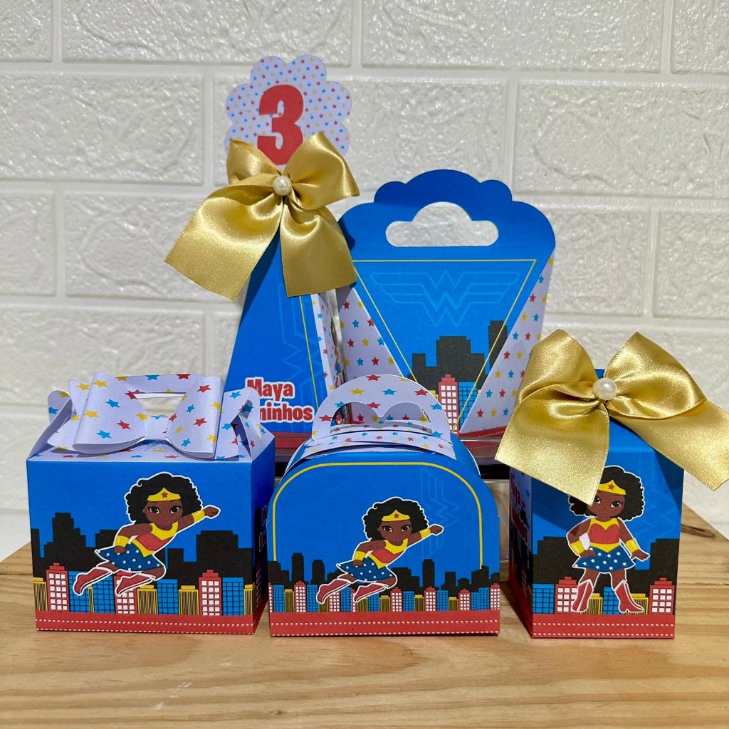 Kit Festa Mulher Maravilha - Mulher Maravilha Negra - Personalizados Lembrancinhas Caixinhas para festas PEGUE E MONTE