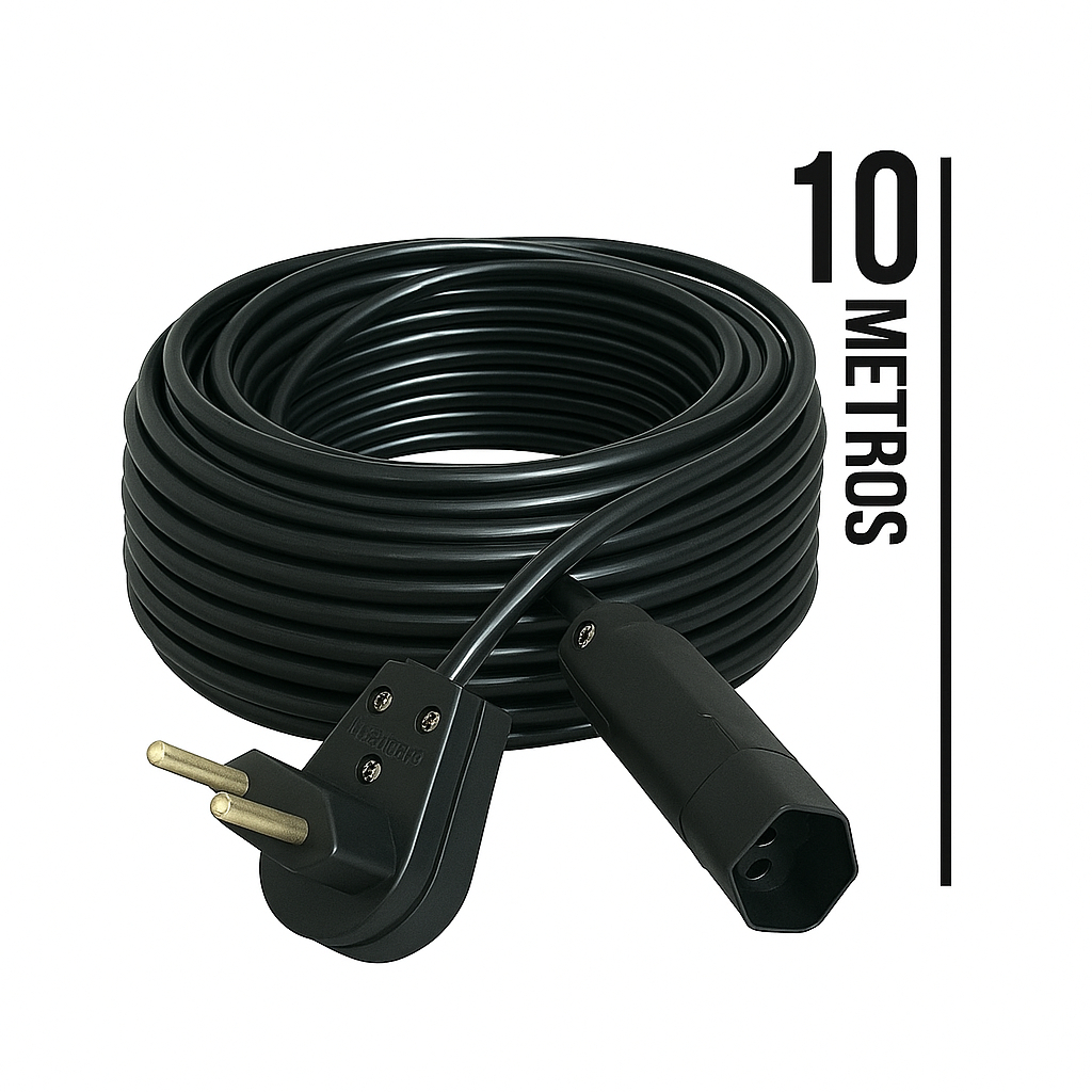 Extensão Elétrica 10 Metros 20A Cabo PP 2x2,5 Reforçada Certificada 1 Tomada Alta Potência para Casa e Oficina
