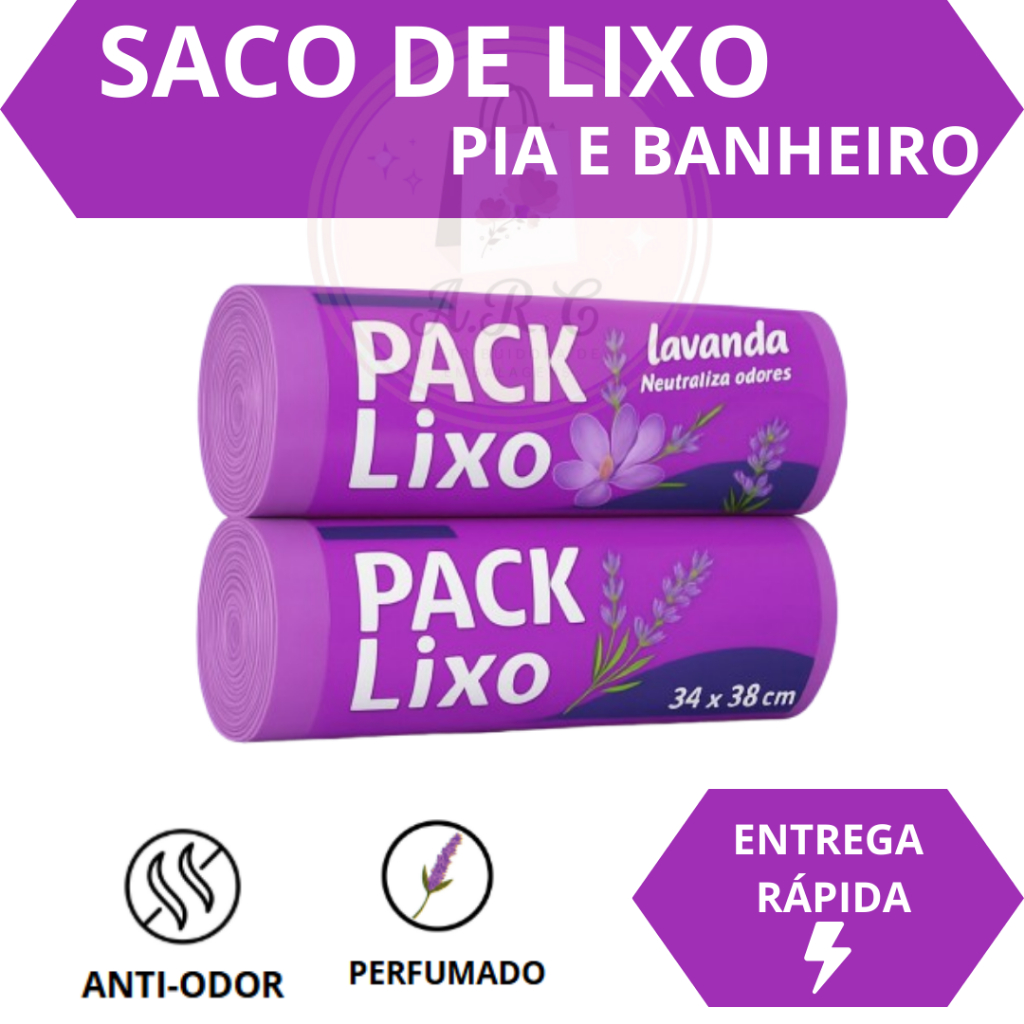 Saco de Lixo Lavanda Perfumado Pia e Banheiro 34x38cm 40 sacos Anti Odor Insetos Neutraliza Odores
