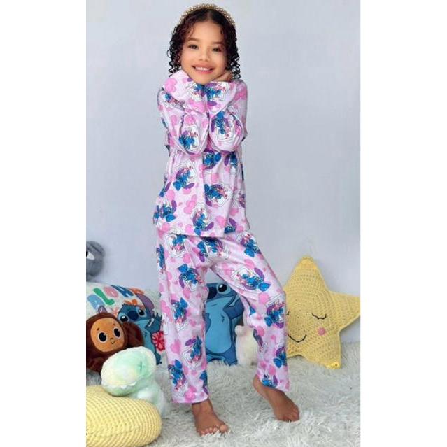 Pijama Infantil Menina Lilo StitcH Rosa/ Pijama Infantil Manga Longa/ Tecido suede Macio em Oferta na Shopee