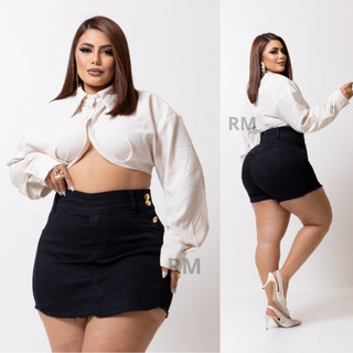 Short Saia Jeans Feminino Plus Size C/ Lycra moda feminina