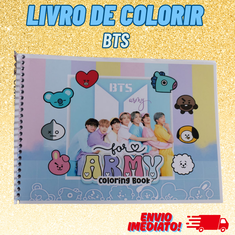 Livro Colorir BTS (Estilo Bobie Gods) - 50 Folhas de Sulfite + Capa Flexível +Folha Antimancha+ Chaveiri