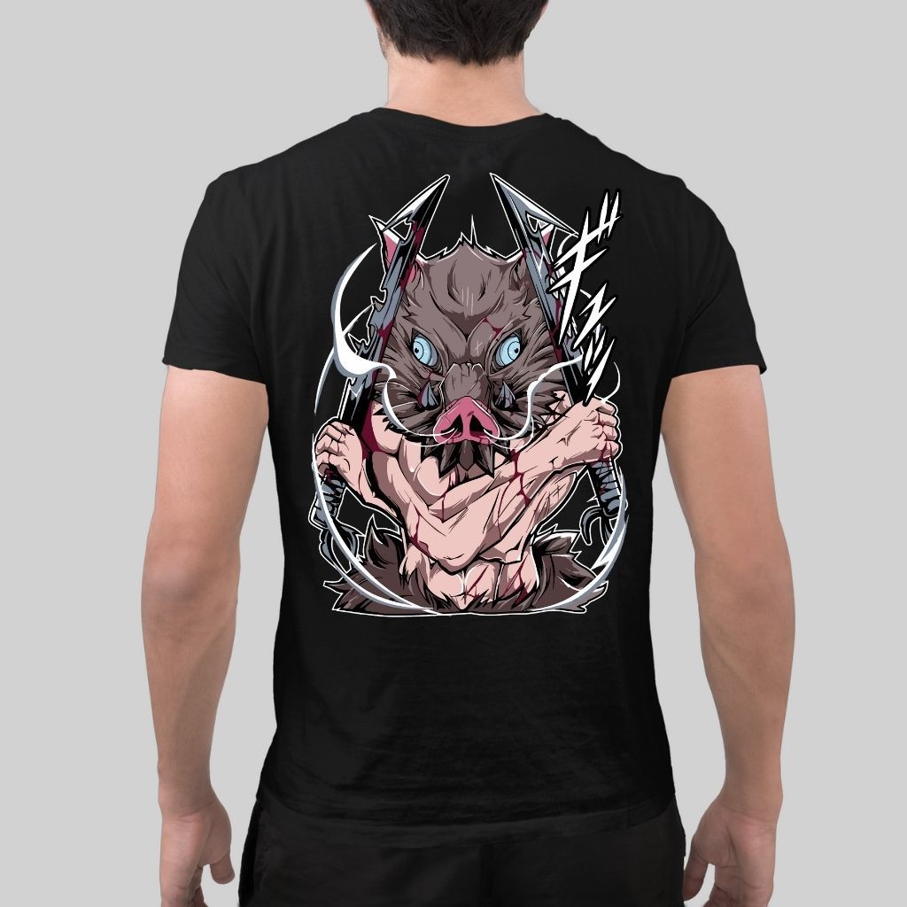 Camiseta Básica Cabeça de Javali Anime Caçador de Demonio Oni Respiração da Fera