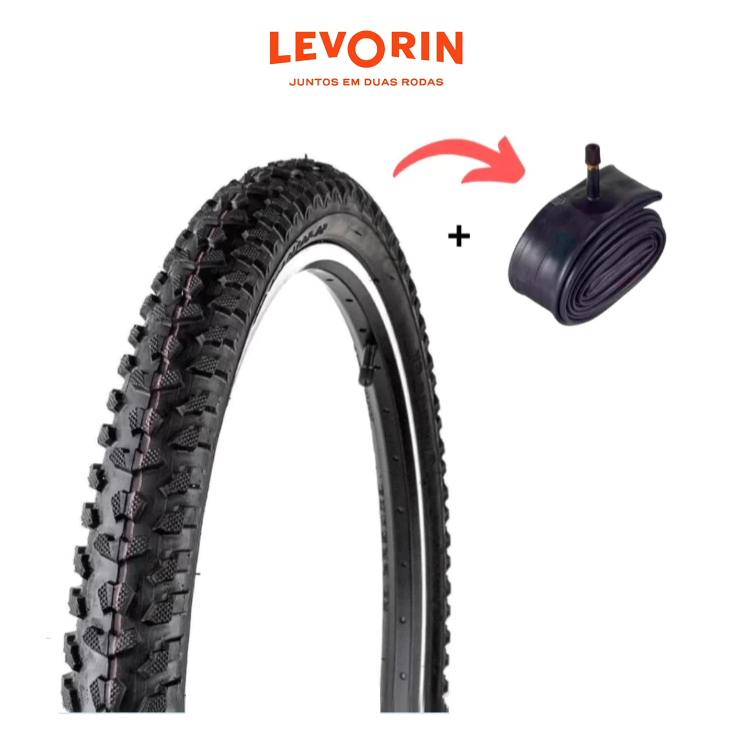 Pneu 26 x 1.95 Cravo Borrachudo Levorin Excess + Câmara de Ar Bico Grosso Bicicleta  Aro 26 Bike Mtb