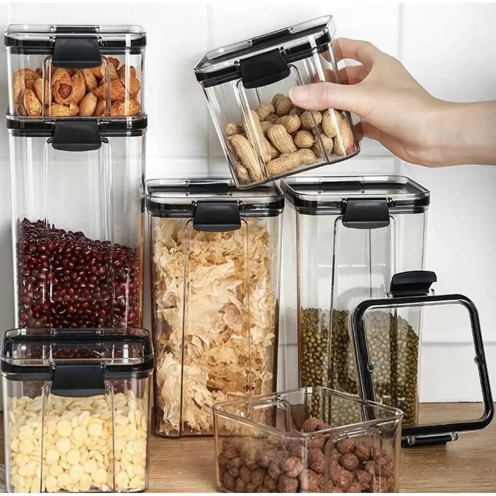 Pote Acrílico Transparente Hermético com Trava Empilhável Organização temperos Alimentos secos molhados