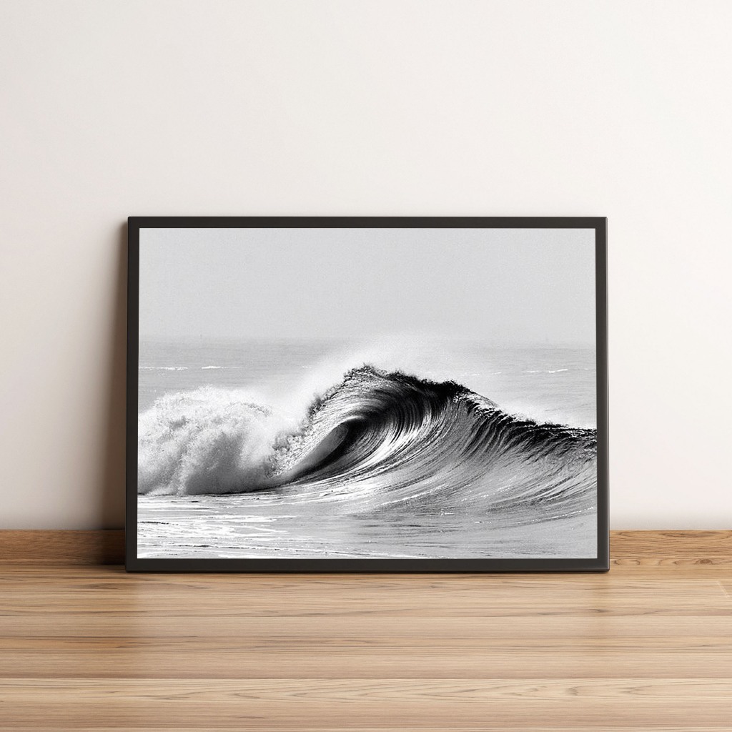 Quadro com onda do mar em preto e branco 2808