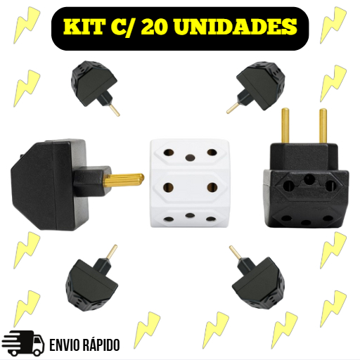 Kit Adaptador Tomada Benjamin Meia Lua 05 Entradas Bivolt 10A/20A - (Preto e Branco - aleatório) em Oferta na Shopee