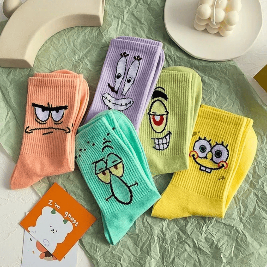 Kit 5 Meias Coleção Bob Esponja - Meias Divertidas de Algodão Tamanho 36 até 42